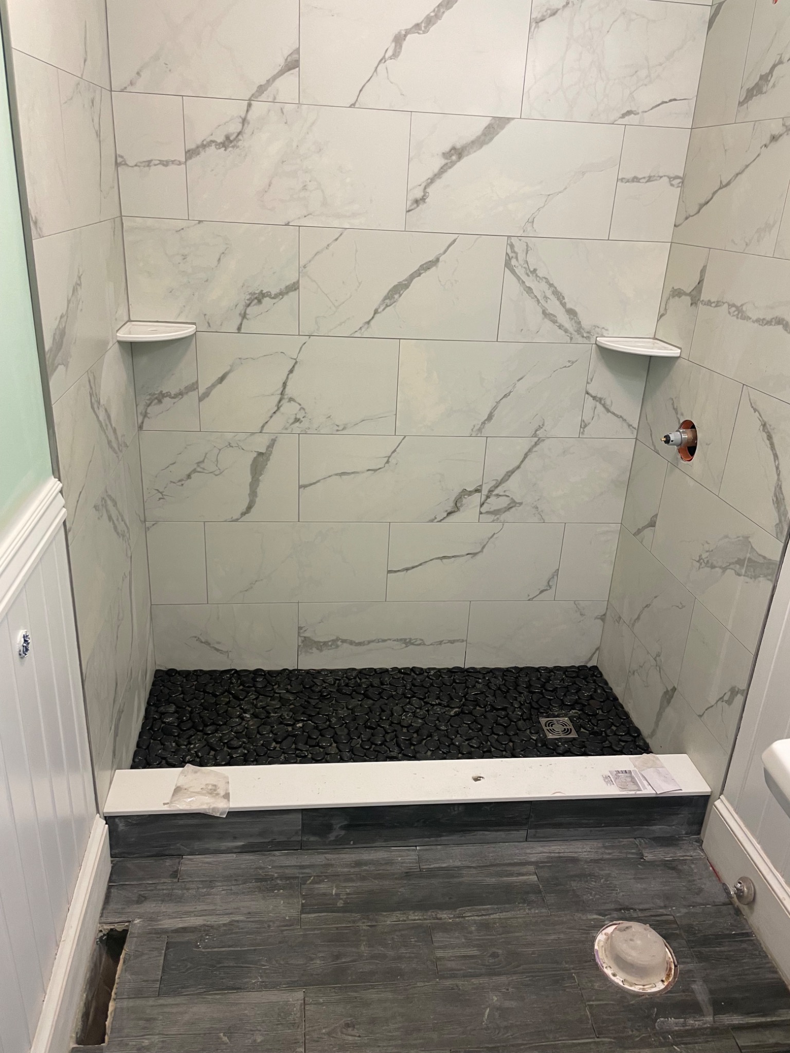Marble-look tile shower