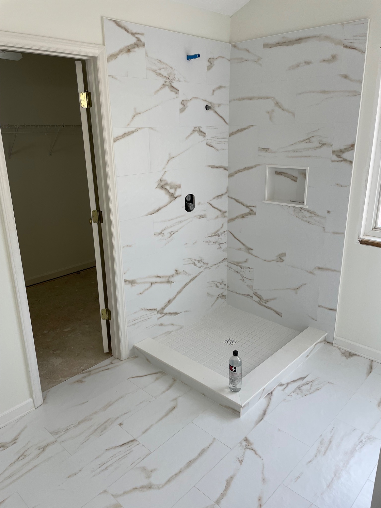 Marble-look custom shower