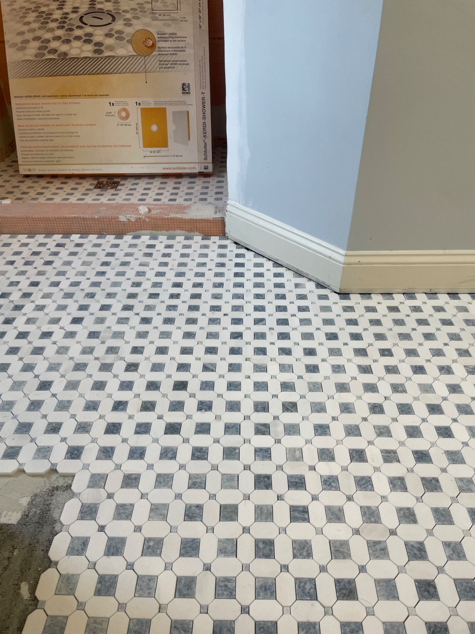 Detailed tile floor installation