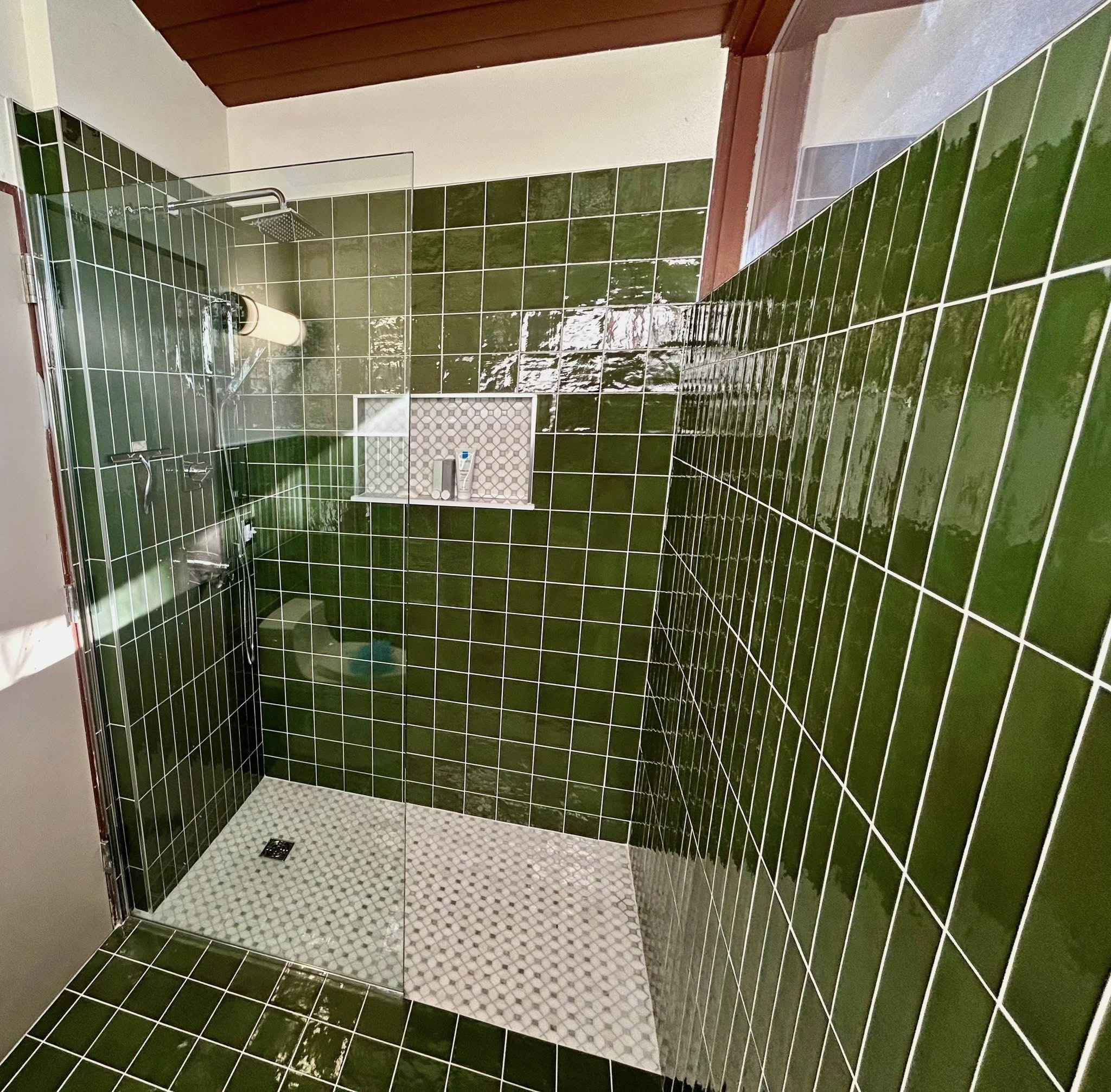 Green tile custom shower